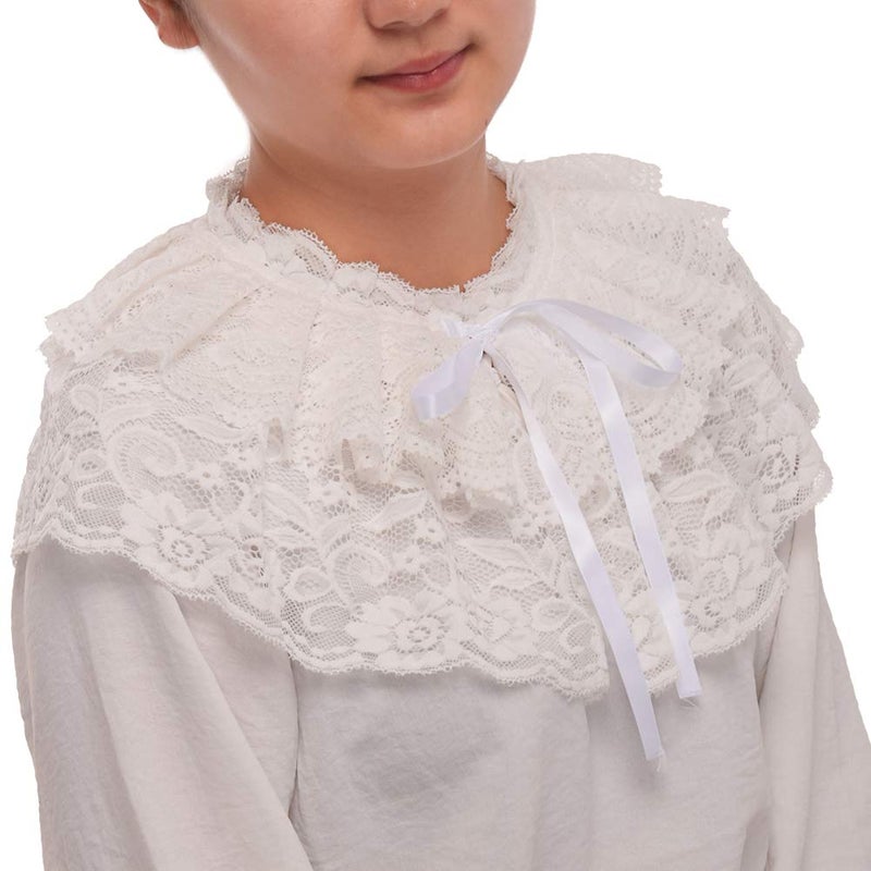 BLESSUME Lace Neck Ruff Collar Mini Cape (White (2 Layered)) - Image 5